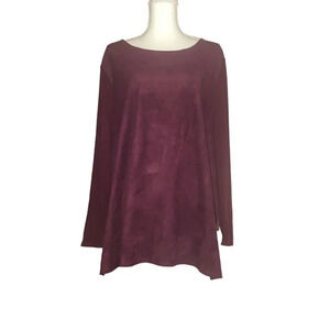 CHICO'S Sz 4/XXL Women's Wine Faux Suede Long Sleeve Scoop Neckline Top